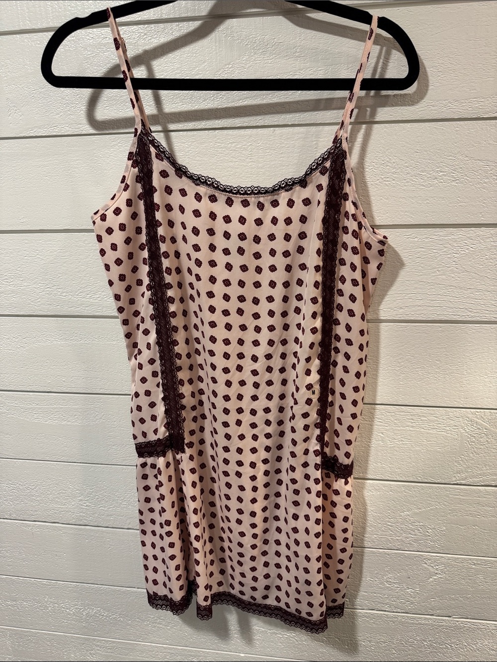 Aerie Women’s Pin/Maroon Lace-Trim Chemise/Nightgown - Medium